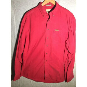 Mens Woolrich Button Down Shirt Red Cotton Casual Worn In Thick Winter Throwover